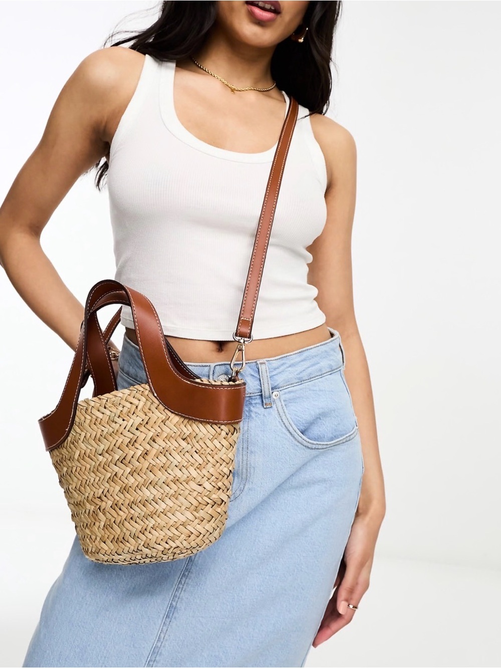 Mango Woven Straw Crossbody Bag